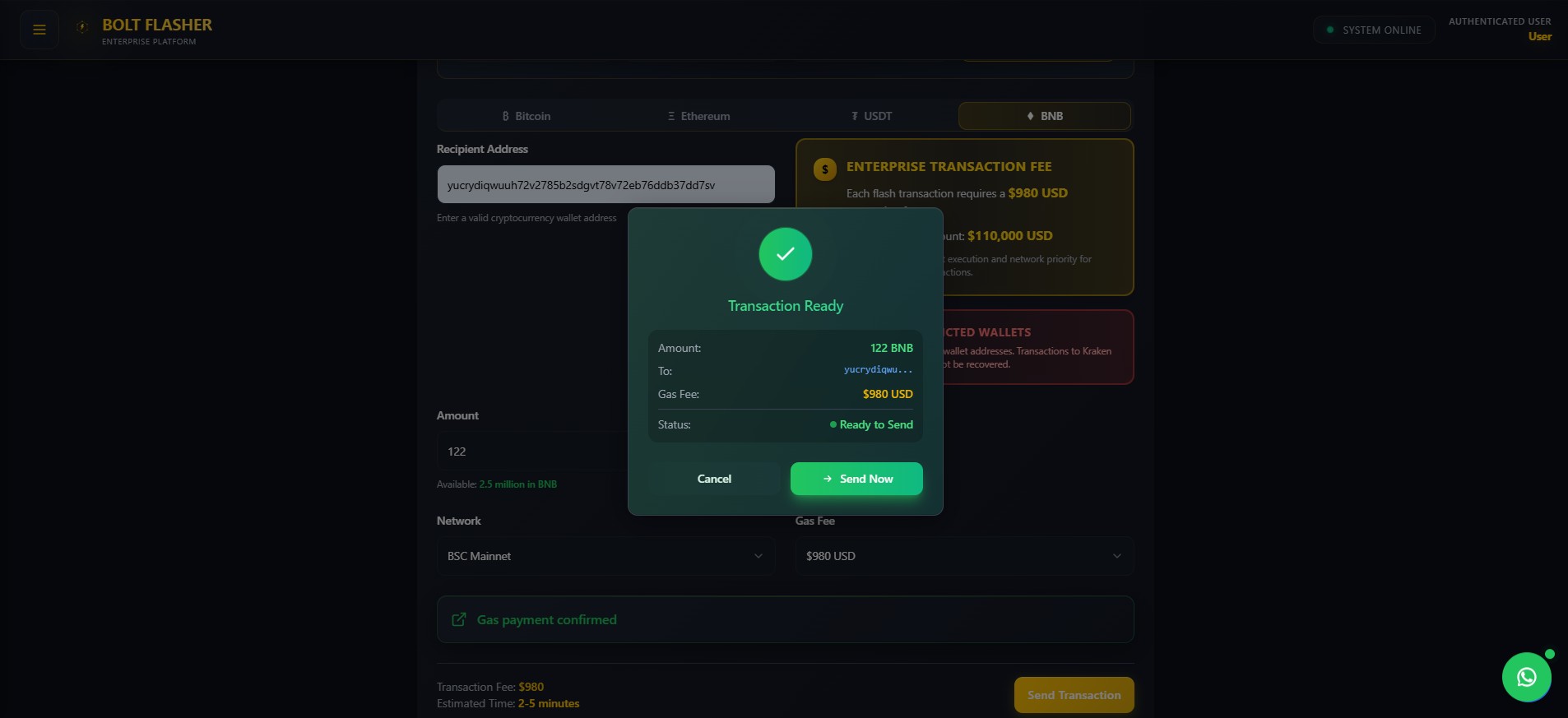 Send Transaction Interface